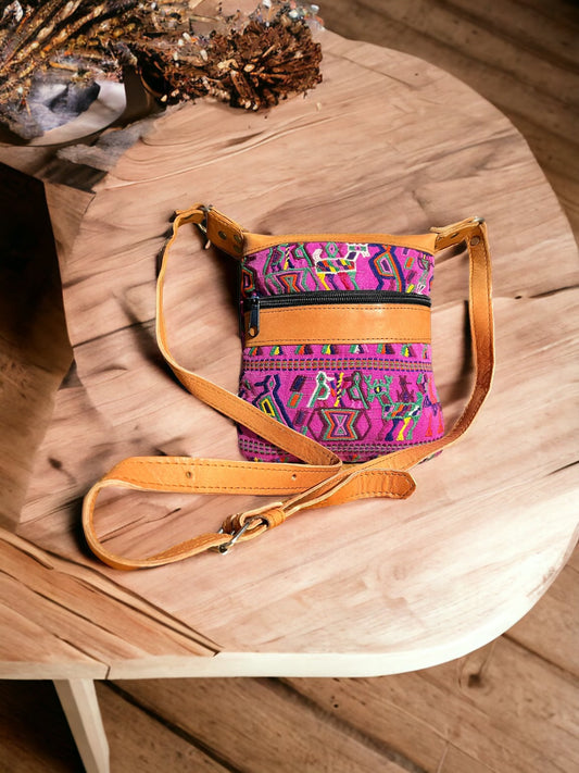 Crossbody Leather and Fabric Purse